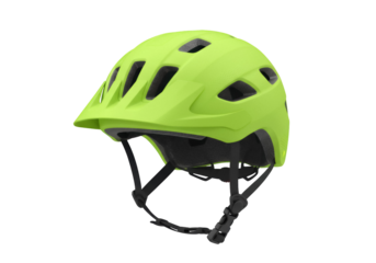 Bright green bicycle helmet isolated PNG, safety headgear for cycling and outdoor sports on transparent background