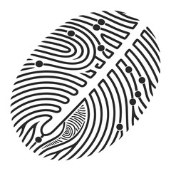 Stylized black fingerprint with dots and lines on white background thumbprint finger print