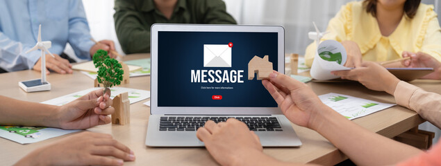 Email notification message showing on computer screen brisk. Digital marketing message information...