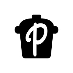 Black and White Pot Icon with Stylized Letter P Design