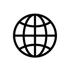 Globe icon representing the Earth with latitude and longitude lines, symbolizing global connectivity and the internet