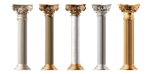 Set of ornate gold and silver ancient pillars