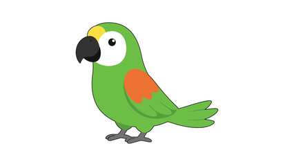Vibrant green parrot with orange wing standing alone