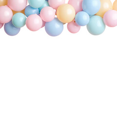 A cluster of pastel-colored balloons against a white background
