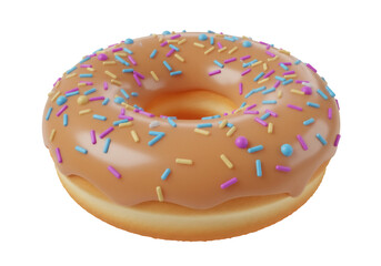 Delicious donut with caramel glaze and colorful sprinkles isolated PNG, sweet treat for dessert and bakery concepts on transparent background