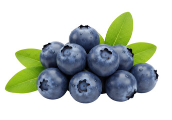 Pile of fresh blueberries with leaves isolated PNG, antioxidant-rich fruit for healthy eating and...