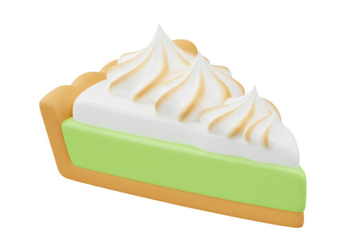 Key lime pie slice PNG isolated on transparent background, delicious dessert with meringue topping and flaky crust, sweet treat
