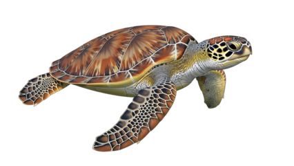 Illustrated sea turtle with detailed shell and flippers