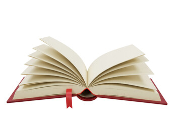 Open book with red bookmark isolated PNG, knowledge and learning concept for education and reading themes on transparent background