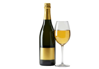 Elegant champagne bottle and glass isolated PNG, golden liquid in transparent glass for celebrations and special occasions