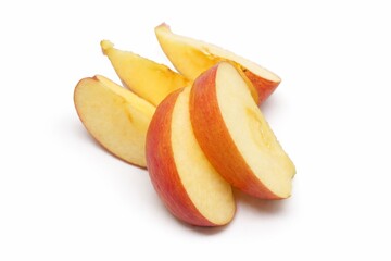 Fresh Red Apple Slices and Segments Isolated on White Background