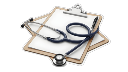 Medical clipboard with stethoscope and pen