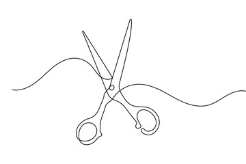 Scissors minimalist continuous one line illustration clean outline on white background