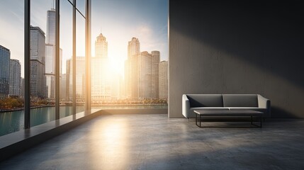 Modern Interior With City View And Daylight