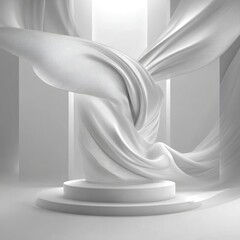 White Fabric Drape On Podium In Abstract Geometric Design