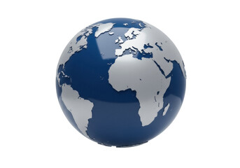 Blue and silver globe PNG isolated on transparent background, world map with continents for geography and education