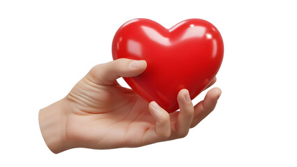 Obraz premium Hand holding red heart shape on white background