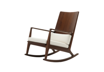 Elegant dark wood rocking chair isolated PNG on transparent background, comfortable furniture for relaxation and home decor