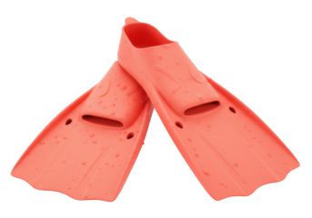 Salmon-colored swim fins isolated PNG on transparent background, diving equipment for snorkeling and underwater sports