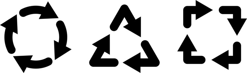循環する矢印のアイコンセット：リサイクル・プロセス・ループのベクター素材