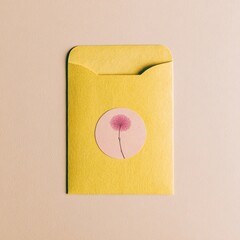 Simple Yellow Envelope With Pink Flower Sticker