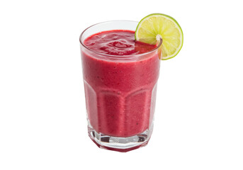 Refreshing red smoothie with lime isolated PNG, healthy fruit drink on transparent background for diet and nutrition concepts