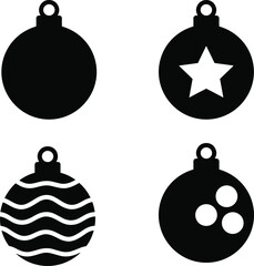 Obraz premium Christmas ornament silhouette set, holiday baubles icons collection, black and white vector decoration symbols for festive design use