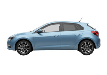 Light blue hatchback car PNG isolated on transparent background, modern compact vehicle for urban transportation and family travel