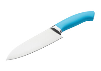Chef s knife with blue handle isolated PNG, kitchen utensil for food preparation and cooking on transparent background