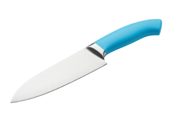 Chef s knife with blue handle isolated PNG, kitchen utensil for food preparation and cooking on transparent background