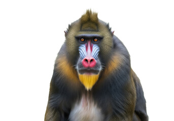 Colorful mandrill monkey PNG isolated on transparent background, primate with vibrant face and fur for wildlife and nature designs