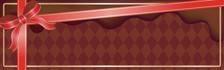 Luxury chocolate banner frame illustration with ribbon and melted chocolate for Valentine's Day or gift background