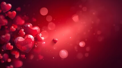 Obraz premium A cascade of vibrant red hearts fills a softly blurred romantic background