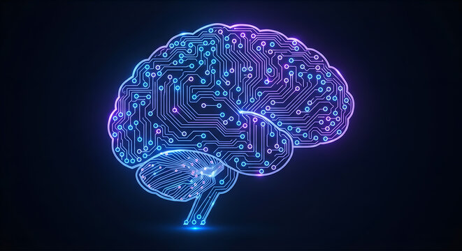 Glowing artificial intelligence brain made of digital circuit lines and nodes - Powered by Adobe