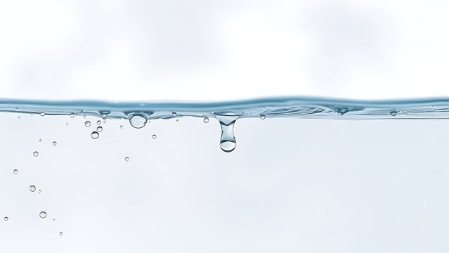 truculent. Water droplet transforming from cloudy to clear, macro detail on plain background. STEM education sheets, lab safety posters, designed for biotech research communications.