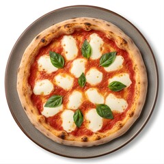 Margherita Pizza (classic Italian pizza with tomato sauce, mozzarella, and basil), served on ceramic plates