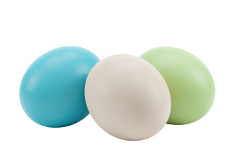Pastel Easter eggs isolated PNG on transparent background, light blue beige and green colored eggs for spring holiday decoration
