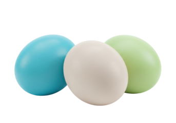 Pastel Easter eggs isolated PNG on transparent background, light blue beige and green colored eggs for spring holiday decoration