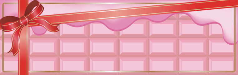 Luxury chocolate banner frame illustration with ribbon and melted chocolate for Valentine's Day or gift background