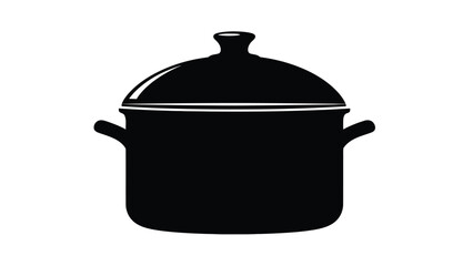 Black silhouette of a cooking pot with a lid and handles shown