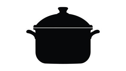 A simple black silhouette of a cooking pot with a lid and handles