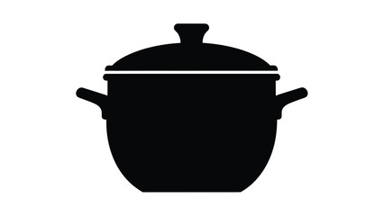 Simple black silhouette of a covered cooking pot with handles displayed