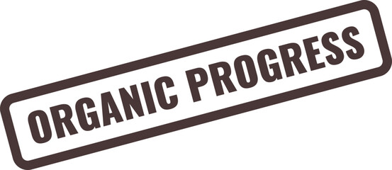 Dark brown rectangular stamp with white border and text ORGANICPROGRES in dark brown