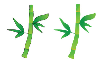 Illustration of a Chinese bamboo stalk icon with green leaves. Asian forest, China, Japan, panda, flora.