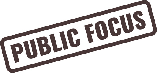 Public Focus text stamp with dark brown border and text on white background label