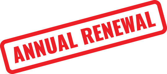 Red Rectangular Stamp With The Words Annual Renewal In White Text Keywords: annual renewal