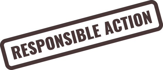 Responsible Action text stamp with dark brown border and text on white background