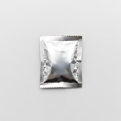 Condom packaged in silver foil wrapper
