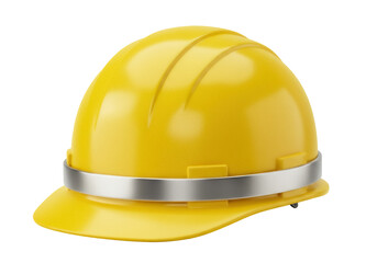 Yellow construction hard hat PNG isolated on transparent background, safety helmet for building site and industrial work