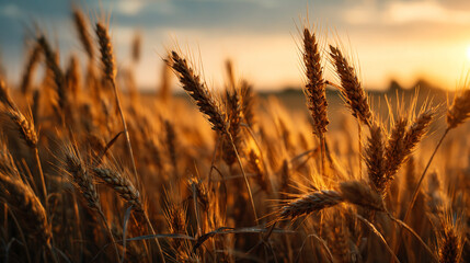 Golden wheat field at sunset